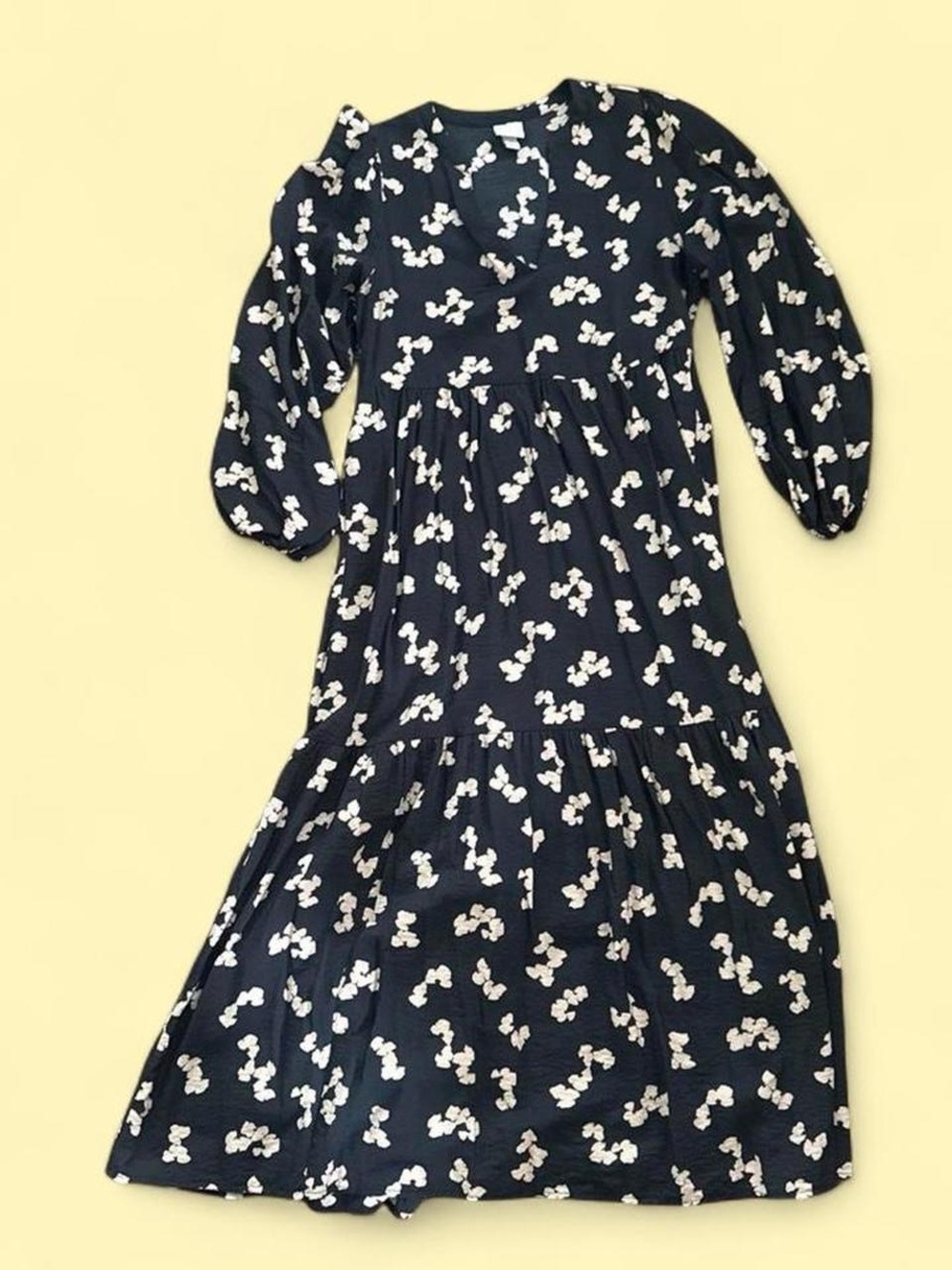 Black Floral Tiered 3/4 Sleeve Dress